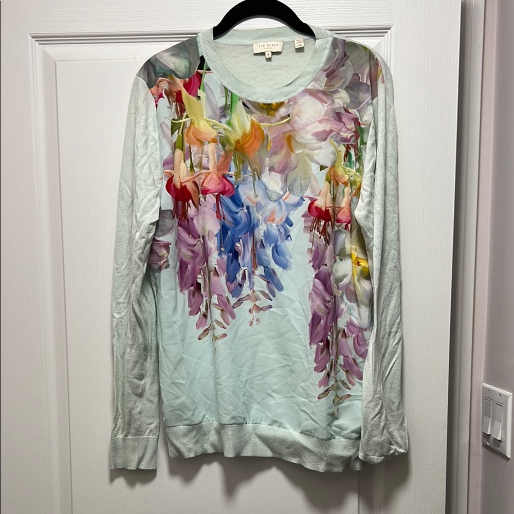 Ted Baker Silk hand painted Graphic Long Sleeve Blouse